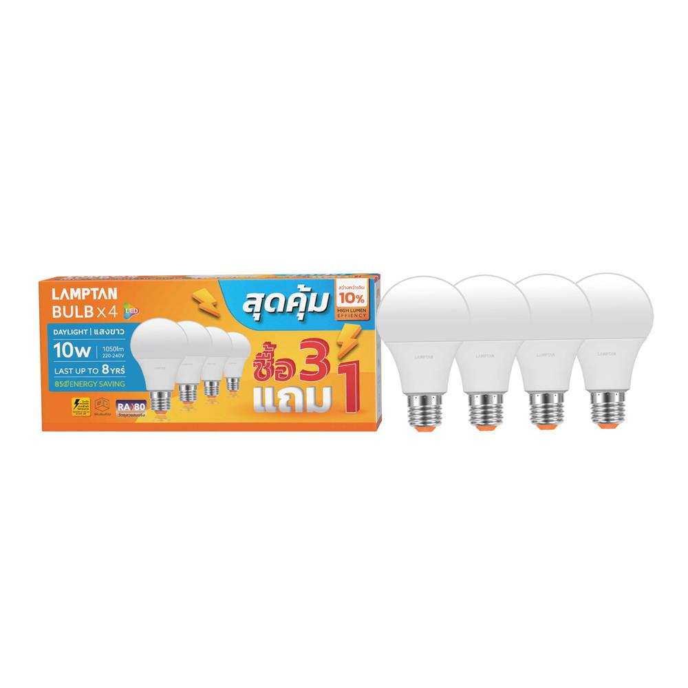 หลอด LED LAMPTAN A60 BULB 10 วัตต์ DAYLIGHT E27 (แพ็ก 4 ชิ้น)