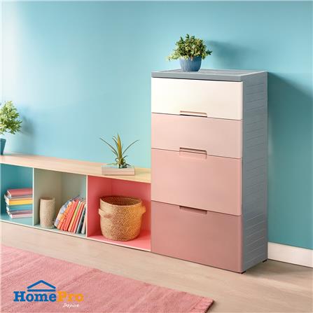 ตู้ลิ้นชัก 4 ชั้น มีล้อ ME LIVING 58x38x109 ซม. สีชมพู_5