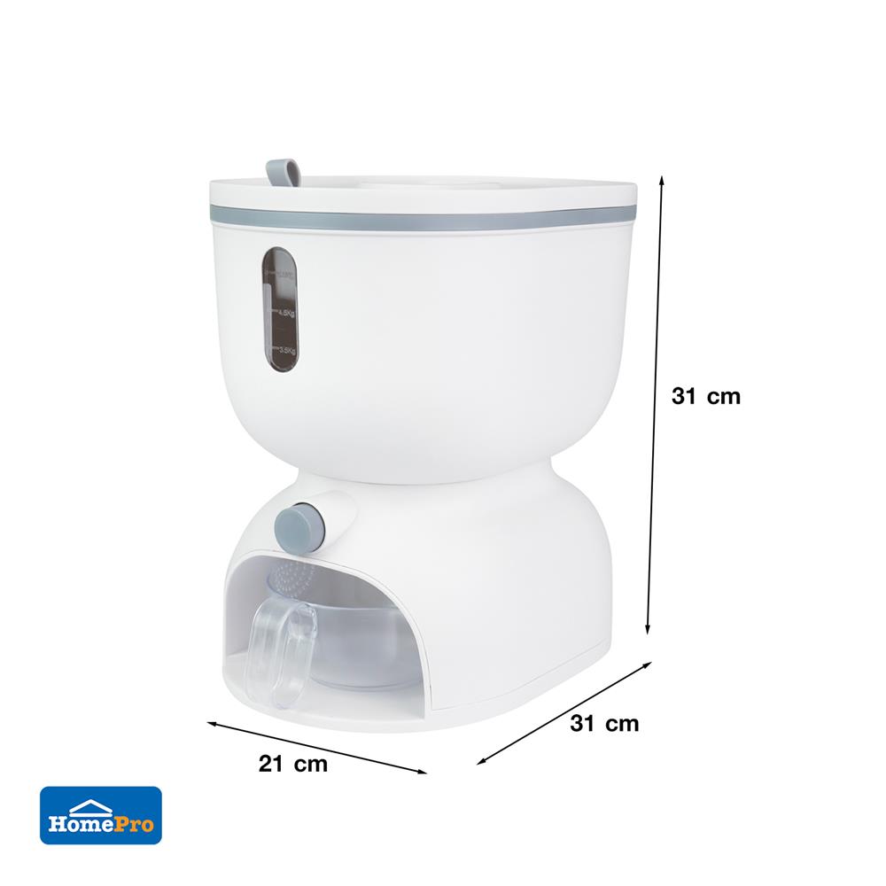 ถังข้าวสารพร้อมถ้วยตวง KECH ROUND 5 กก. สีขาว