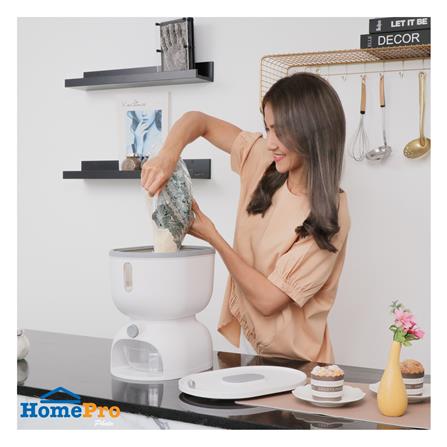 ถังข้าวสารพร้อมถ้วยตวง KECH ROUND 5 กก. สีขาว_7