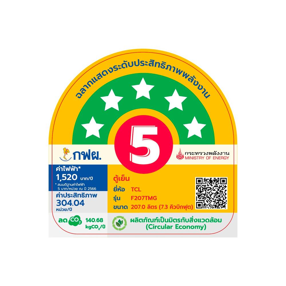 ตู้เย็น 2 ประตู TCL F207TMG 7.3 คิว สีเงิน