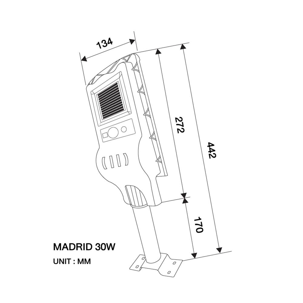 ไฟถนน SOLAR BEC MADRID 30 วัตต์ DAYLIGHT สีดำ