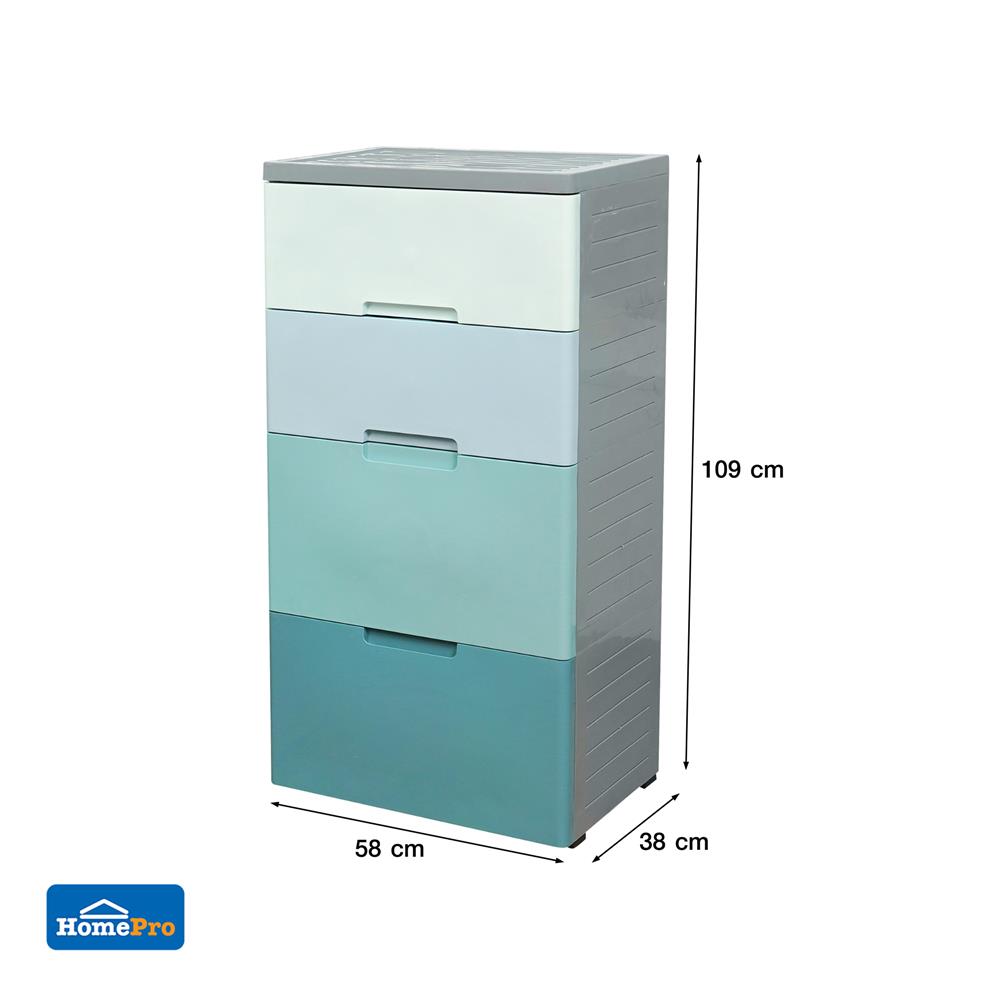 ตู้ลิ้นชัก 4 ชั้น มีล้อ ME LIVING 58x38x109 ซม. สีฟ้า