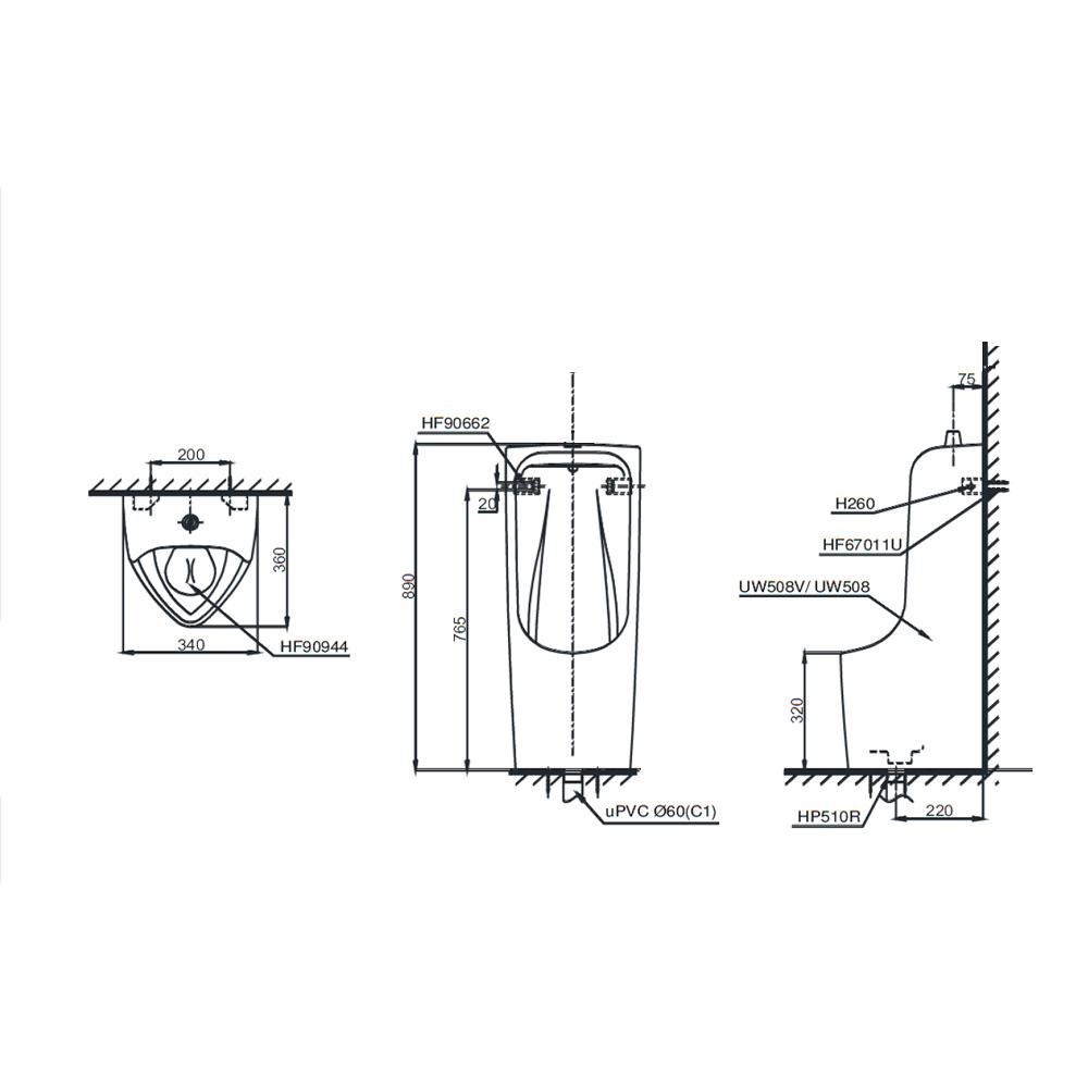 โถปัสสาวะชาย TOTO UW508W/F สีขาว