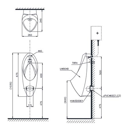 โถปัสสาวะชาย ท่อน้ำเข้าด้านหลัง TOTO UW904B สีขาว_1