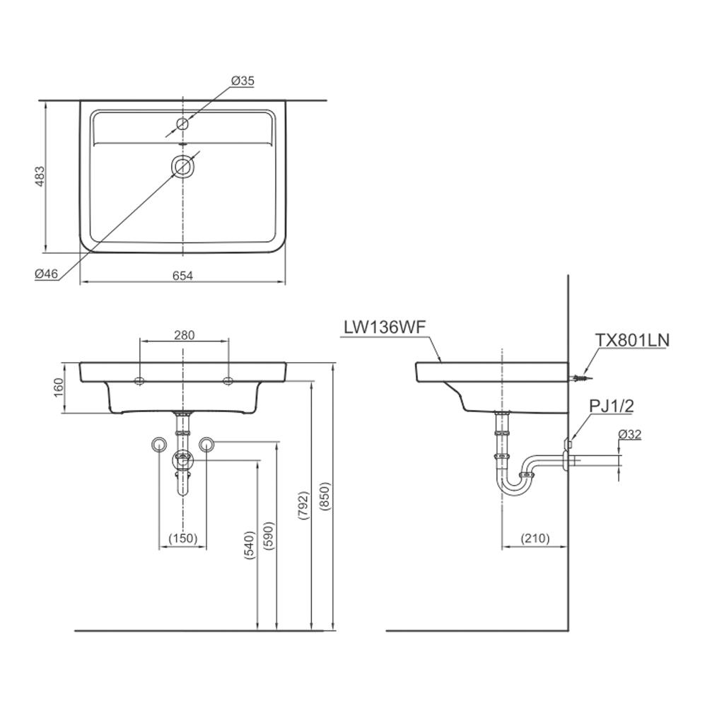 อ่างล้างหน้า TOTO LW136WF สีขาว