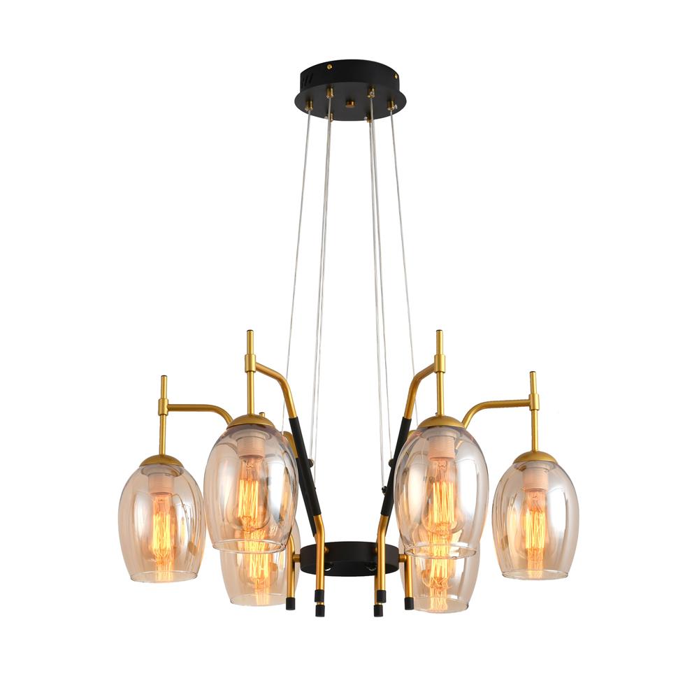 ไฟช่อ CST TYB06 แก้ว/โลหะ สีทอง/ชา/ดำ 6 หัว