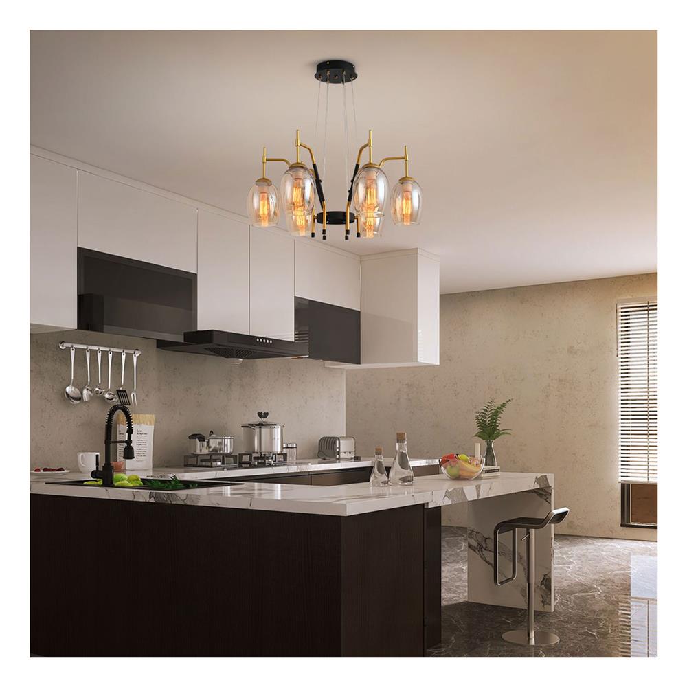 ไฟช่อ CST TYB06 แก้ว/โลหะ สีทอง/ชา/ดำ 6 หัว