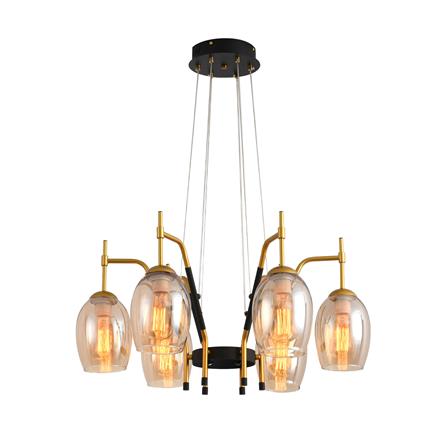 ไฟช่อ CST TYB06 แก้ว/โลหะ สีทอง/ชา/ดำ 6 หัว_0