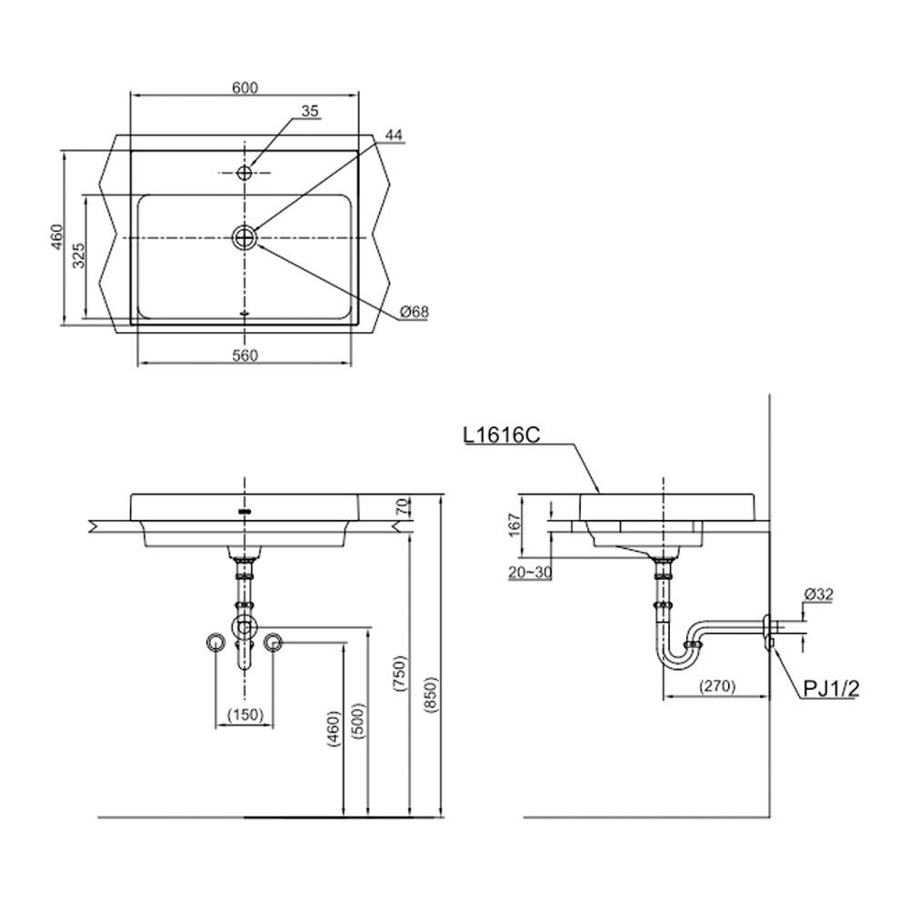 อ่างล้างหน้าวางบนเคาน์เตอร์ TOTO L1616C สีขาว