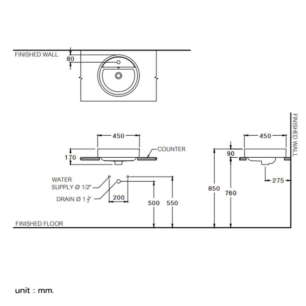 อ่างล้างหน้าวางบน COTTO C003807 สีขาว