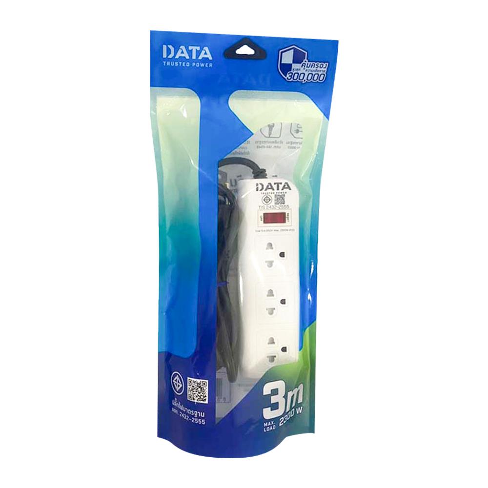 รางปลั๊กไฟ 3 ช่อง 1 สวิตช์ DATA WL361 3 ม. สีขาว