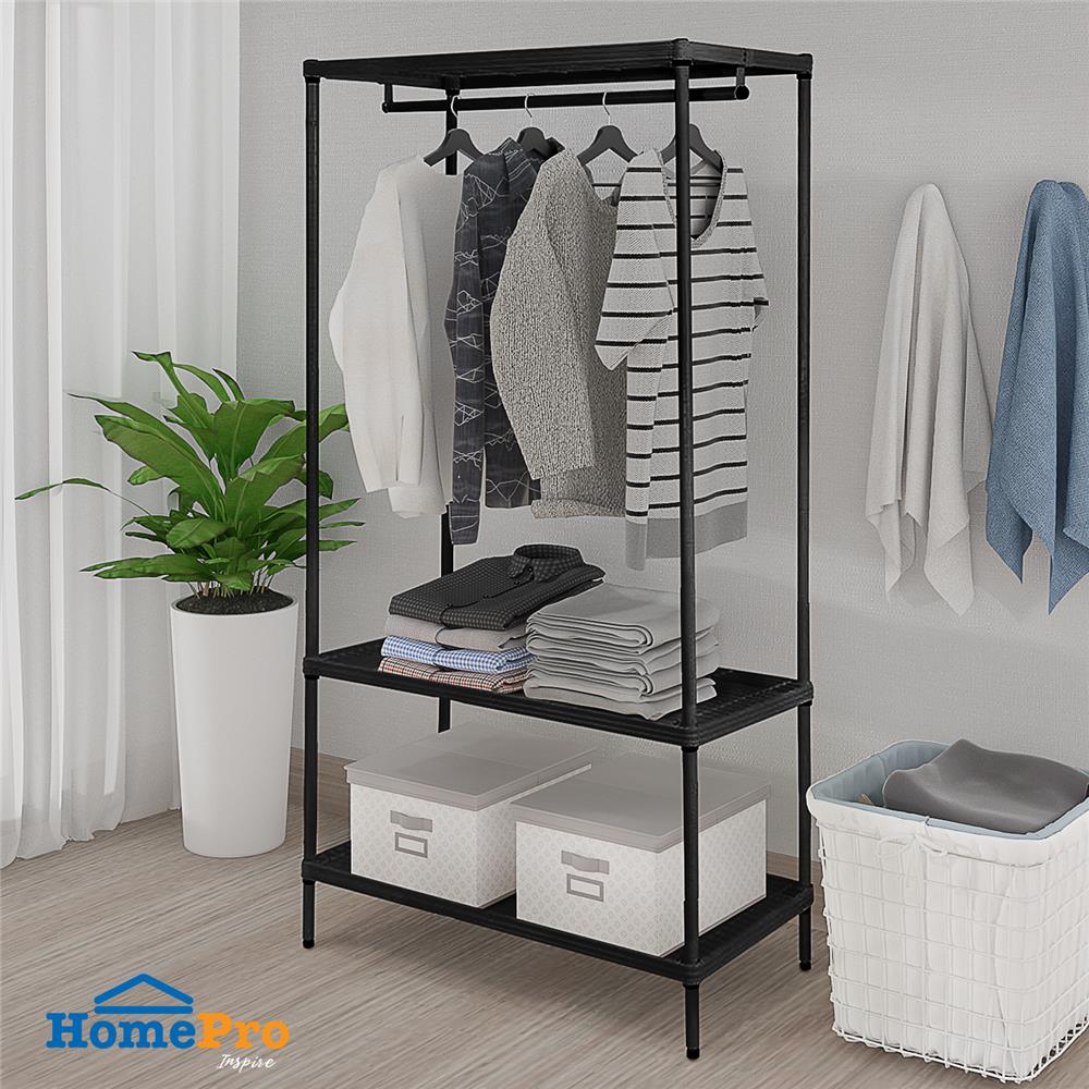 ตู้เสื้อผ้าราวแขวนมีชั้นวาง PLIM LINEAR สีดำ