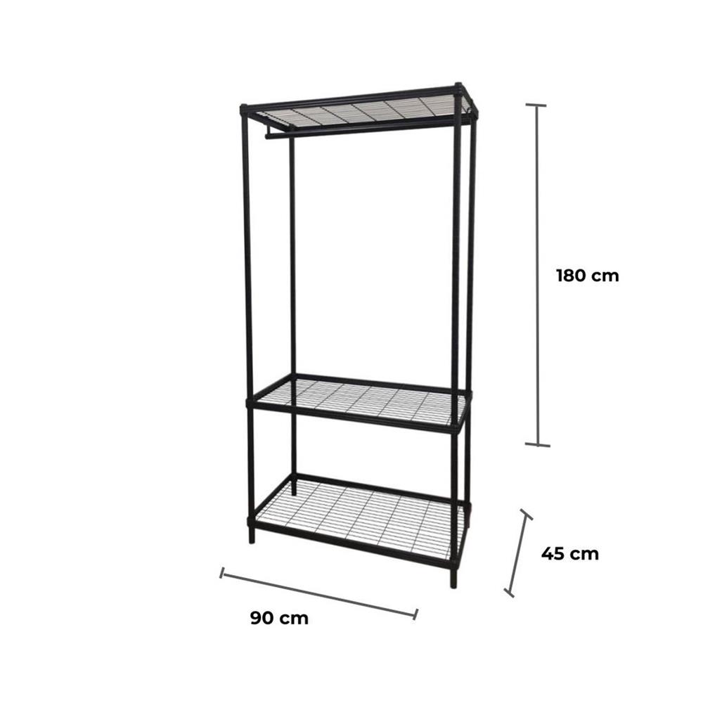 ตู้เสื้อผ้าราวแขวนมีชั้นวาง PLIM LINEAR สีดำ