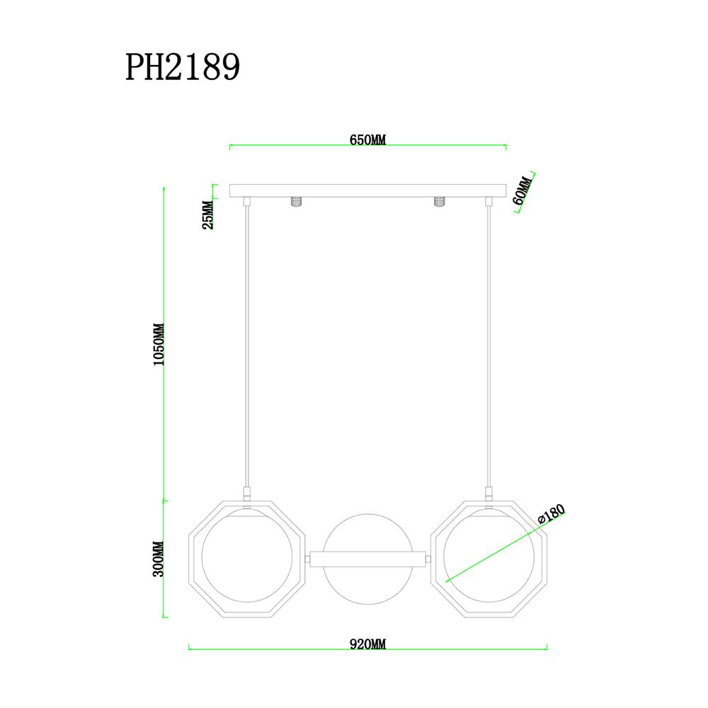 ไฟช่อ CARINI PH2189-3 แก้ว/โลหะ สีขาว/ดำ/ทอง 3 หัว