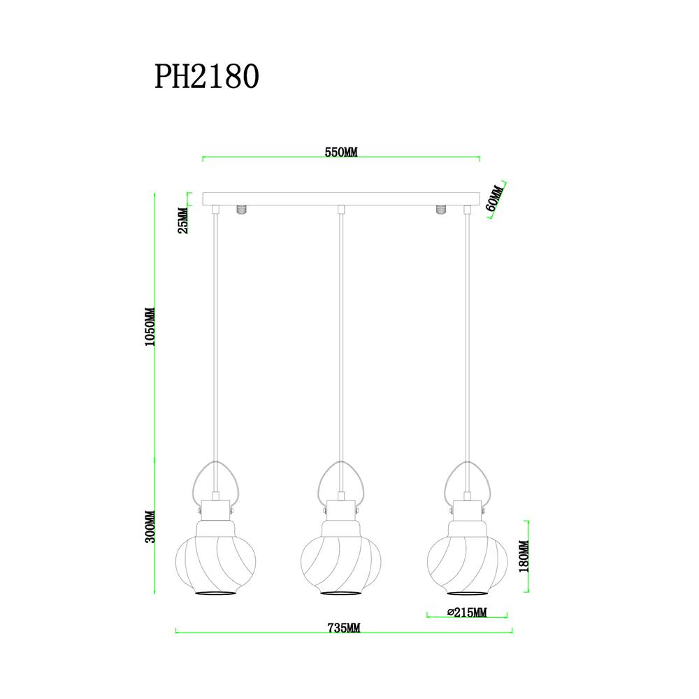 ไฟช่อ CARINI PH2180-3 แก้ว/โลหะ สีดำ/ทอง 3 หัว