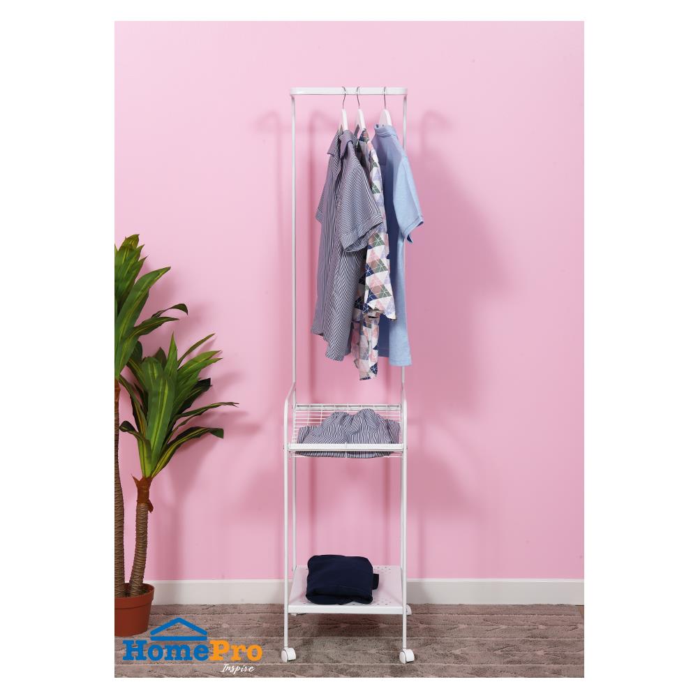 ราวแขวนผ้า+ชั้นวางของ 2 ชั้นมีล้อ PLIM COCO 37 ซม. สีขาว