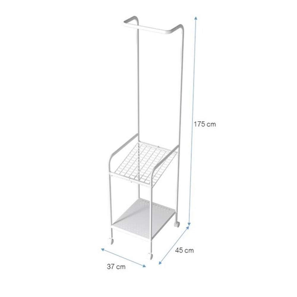 ราวแขวนผ้า+ชั้นวางของ 2 ชั้นมีล้อ PLIM COCO 37 ซม. สีขาว
