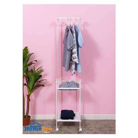 ราวแขวนผ้า+ชั้นวางของ 2 ชั้นมีล้อ PLIM COCO 37 ซม. สีขาว_6