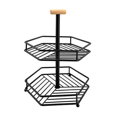 ตะกร้าผลไม้ 2 ชั้น KECH WOOD 26.6 ซม. สีดำ_0