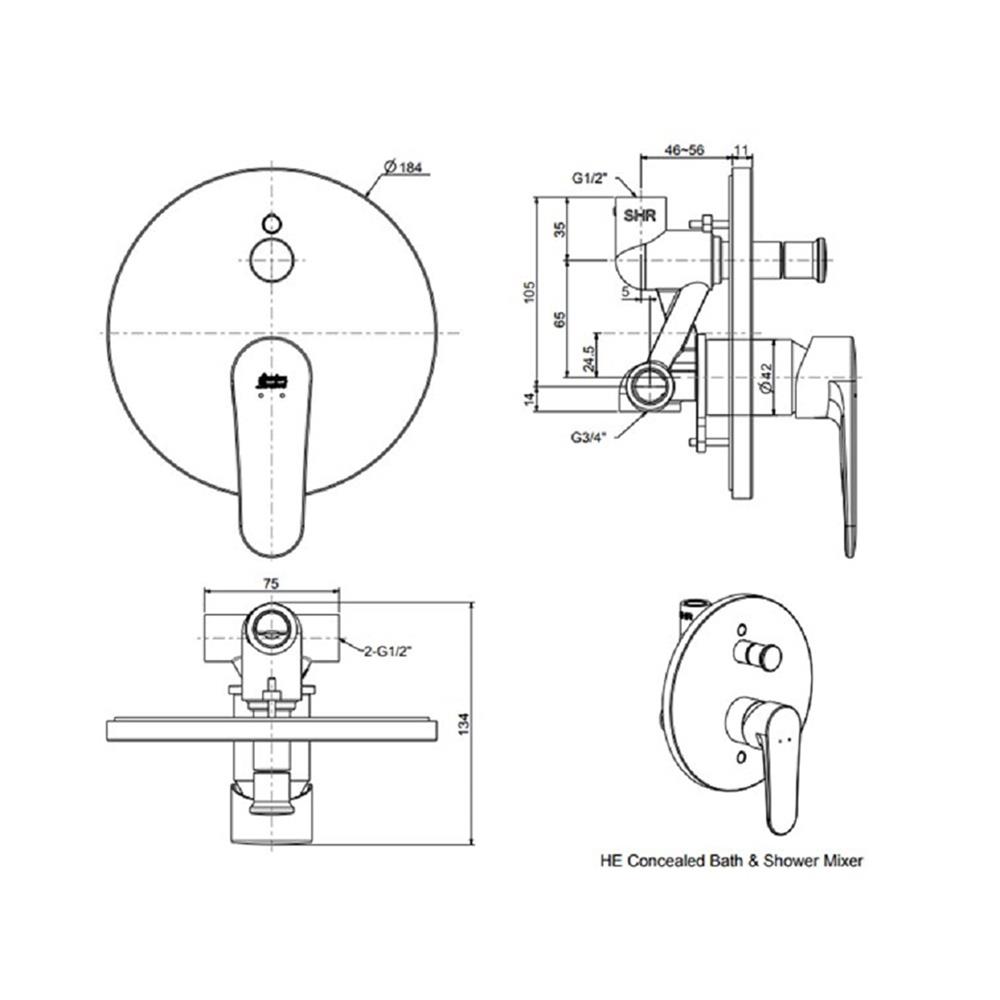 วาล์วฝังกำแพงผสม AMERICAN STANDARD FFASB221-6T9500BT0