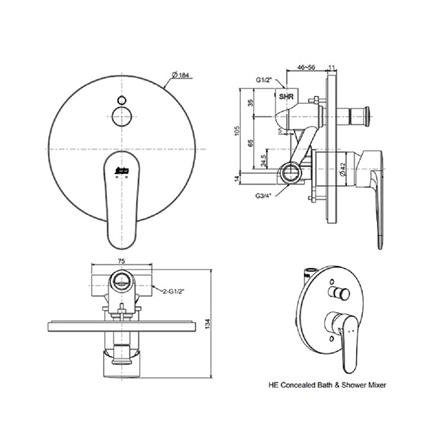 วาล์วฝังกำแพงผสม AMERICAN STANDARD FFASB221-6T9500BT0_1