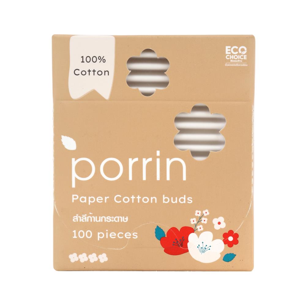 สำลีก้านกระดาษ PORRIN 100 ก้าน/กล่อง