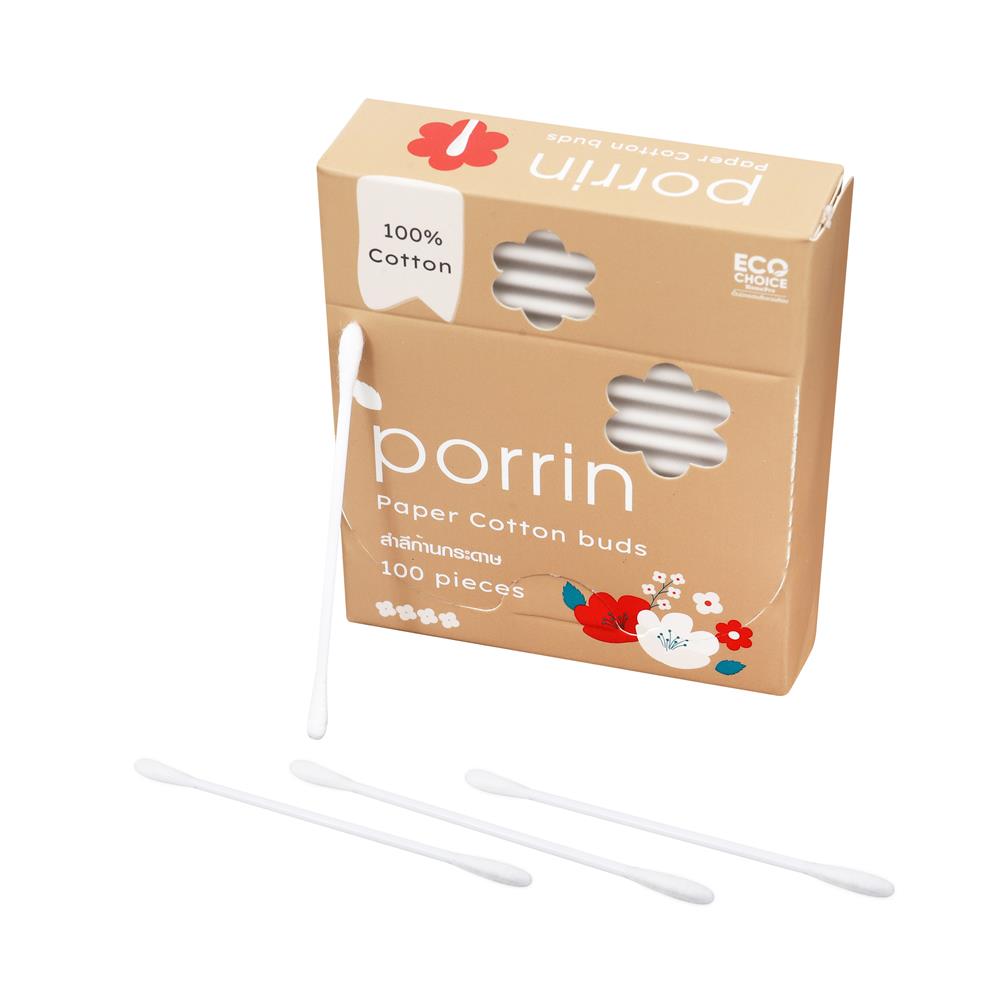 สำลีก้านกระดาษ PORRIN 100 ก้าน/กล่อง
