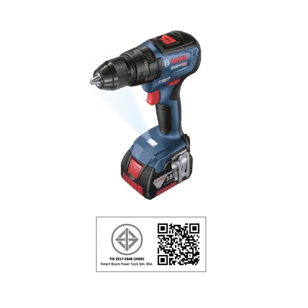 สว่านกระแทกไร้สาย (พร้อมแบตเตอรี่) BOSCH GSB18V-50 (2AH) 18 โวลต์