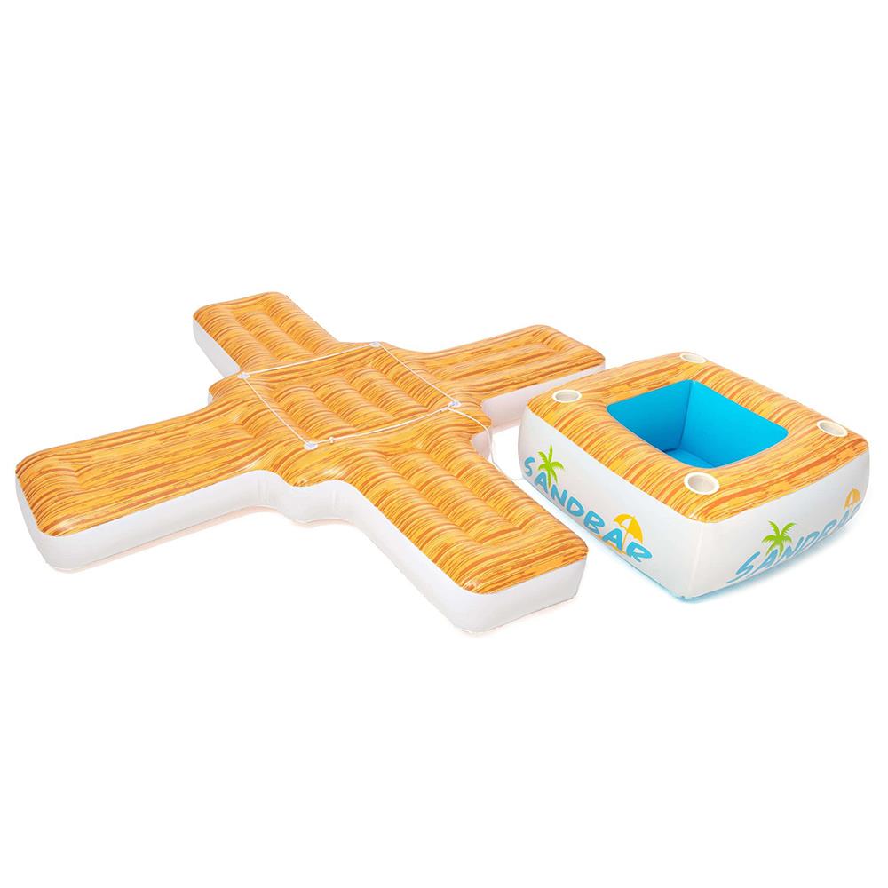 แพยางพร้อมถังแช่น้ำแข็ง FLOAT ME SUMMER ลายไม้ สีขาว