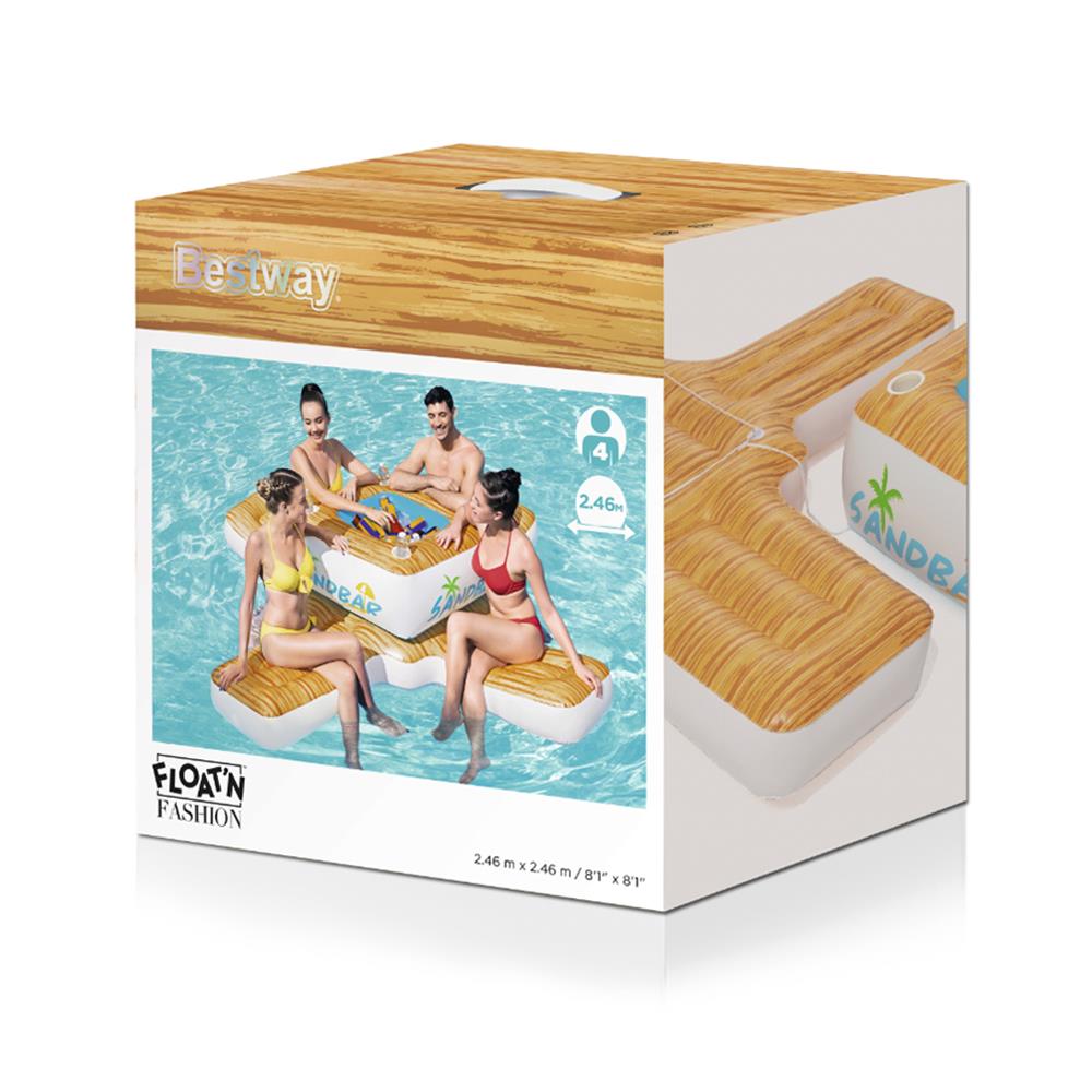 แพยางพร้อมถังแช่น้ำแข็ง FLOAT ME SUMMER ลายไม้ สีขาว