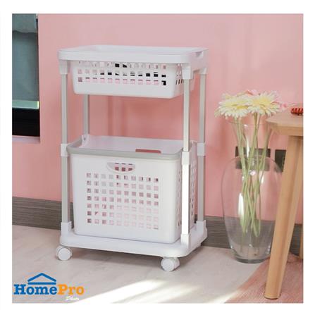 ตะกร้าผ้าเหลี่ยมมีล้อ 2 ชั้น PLIM PW608 สีขาว_3