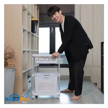 ตะกร้าผ้าเหลี่ยมมีล้อ 2 ชั้น PLIM PW608 สีขาว_4