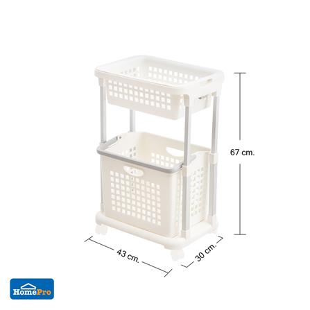 ตะกร้าผ้าเหลี่ยมมีล้อ 2 ชั้น PLIM PW608 สีขาว_5