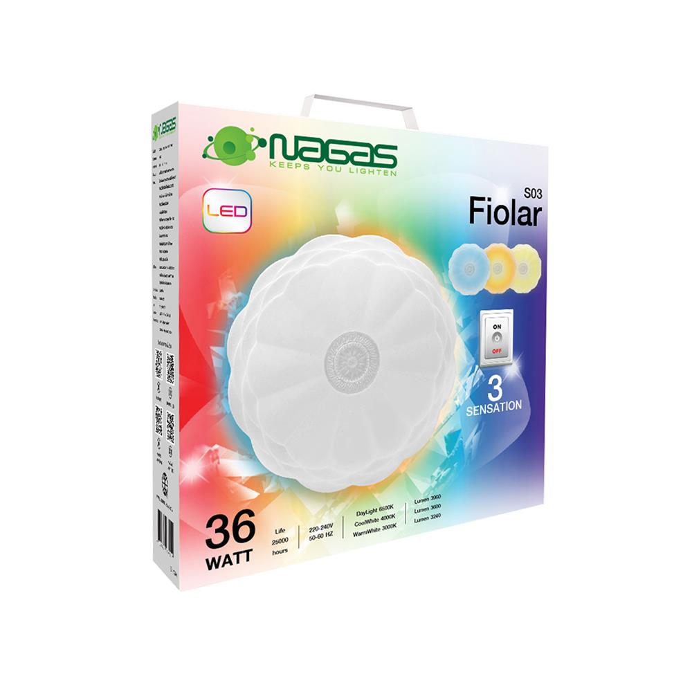 ไฟเพดาน LED NAGAS FIOLAR S03 15 นิ้ว 36 วัตต์ DAYLIGHT/COOL WHITE/WARM WHITE สีขาว