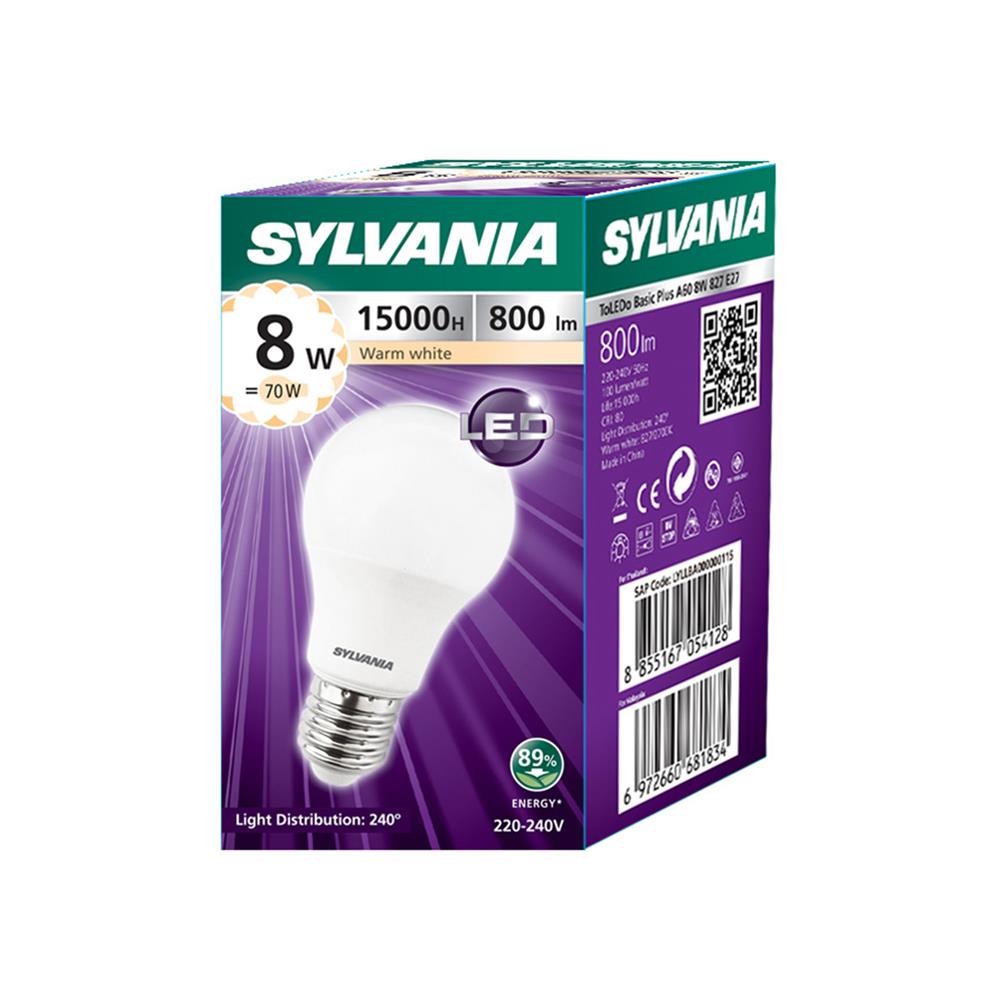 หลอด LED SYLVANIA BASIC PLUS 8 วัตต์ WARM WHITE E27
