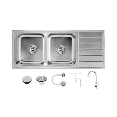 ซิงค์ฝัง 2 หลุม 1 ที่พัก HAFELE ECONO 495.39.424 สีเงิน_0