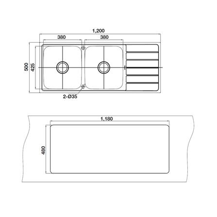 ซิงค์ฝัง 2 หลุม 1 ที่พัก HAFELE ECONO 495.39.424 สีเงิน_3