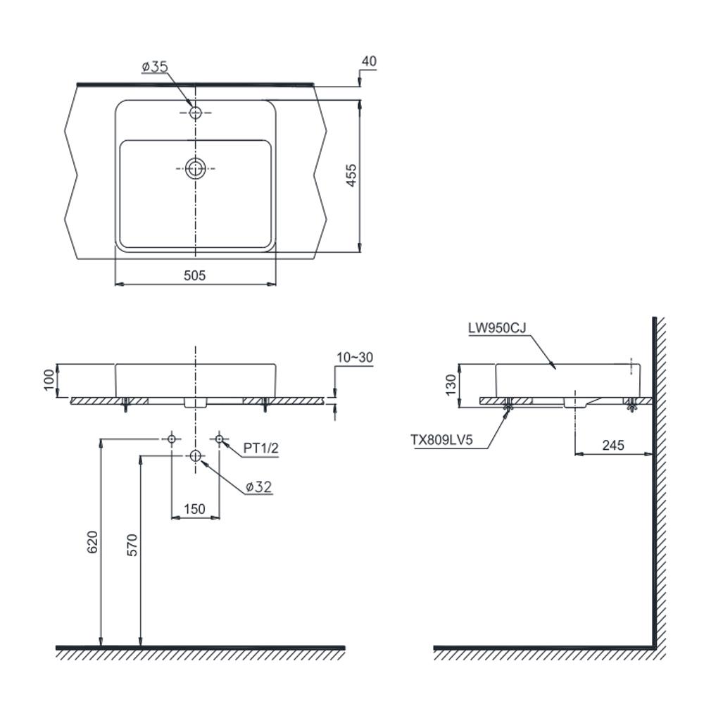 อ่างล้างหน้า TOTO LW950CJW/F  ขาว