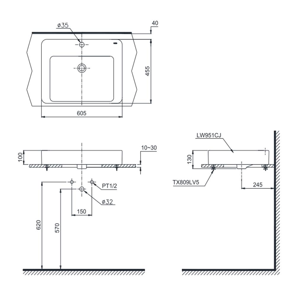 อ่างล้างหน้า TOTO LW951CJW/F ขาว