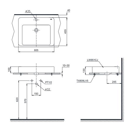 อ่างล้างหน้า TOTO LW951CJW/F ขาว_1