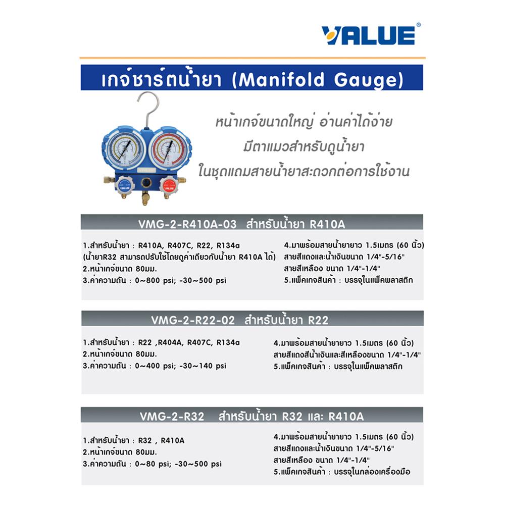 เกจ์น้ำยาแอร์ VALUE VMG-2-R22-02