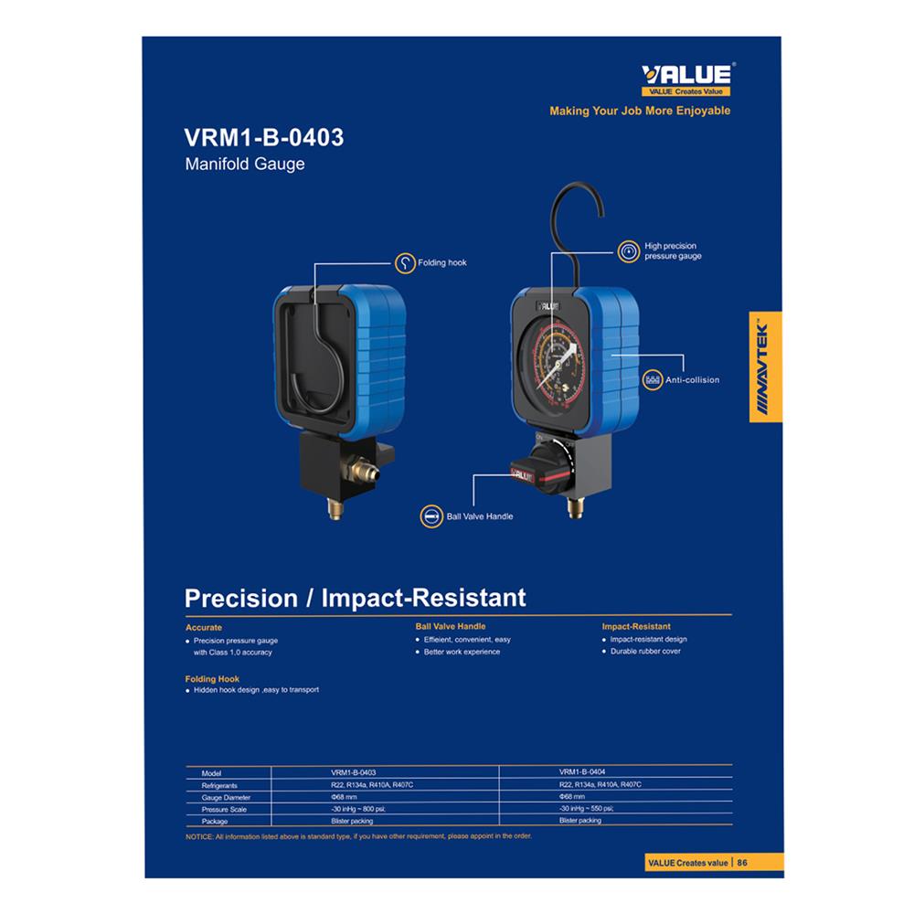 เกจ์วัดน้ำยาเดี่ยวด้านโลว์ VALUE NAVTEK VRM1-B-0404