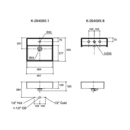 อ่างล้างหน้าวางบนเคาน์เตอร์ KOHLER K-26409X-1-0 สีขาว_3