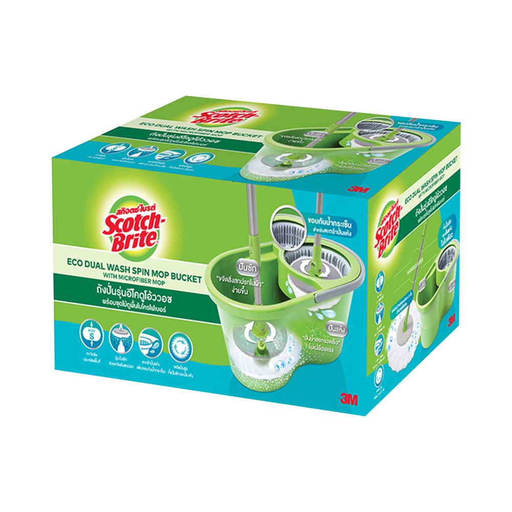ชุดอุปกรณ์ถังปั่นพร้อมไม้ม็อบ SCOTCH-BRITE ECO DUAL WASH (T7) สีเขียว
