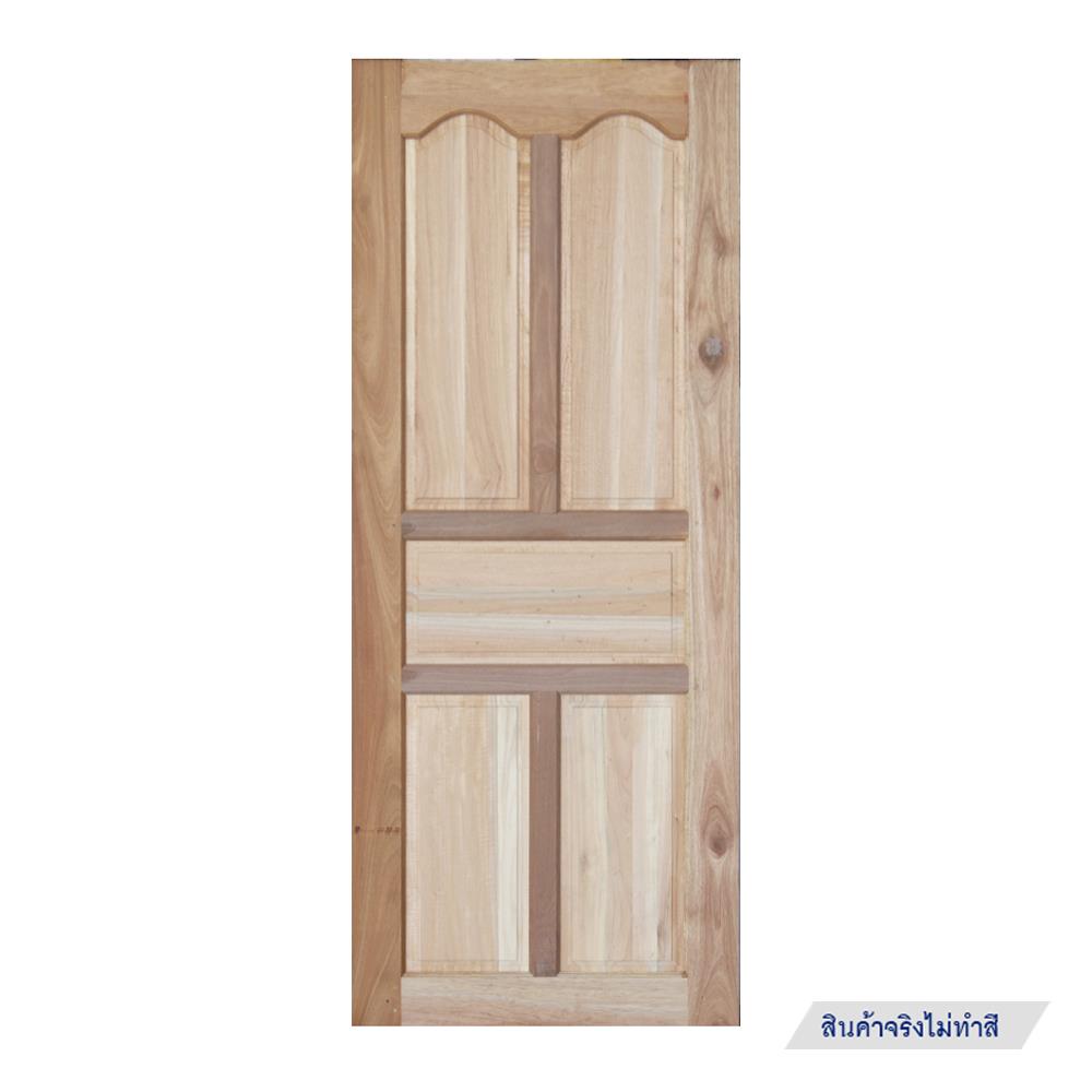 ประตูไม้แดง N999 5 ฟัก โค้งมน 80X200 ซม. สีธรรมชาติ ไม่เจาะลูกบิด