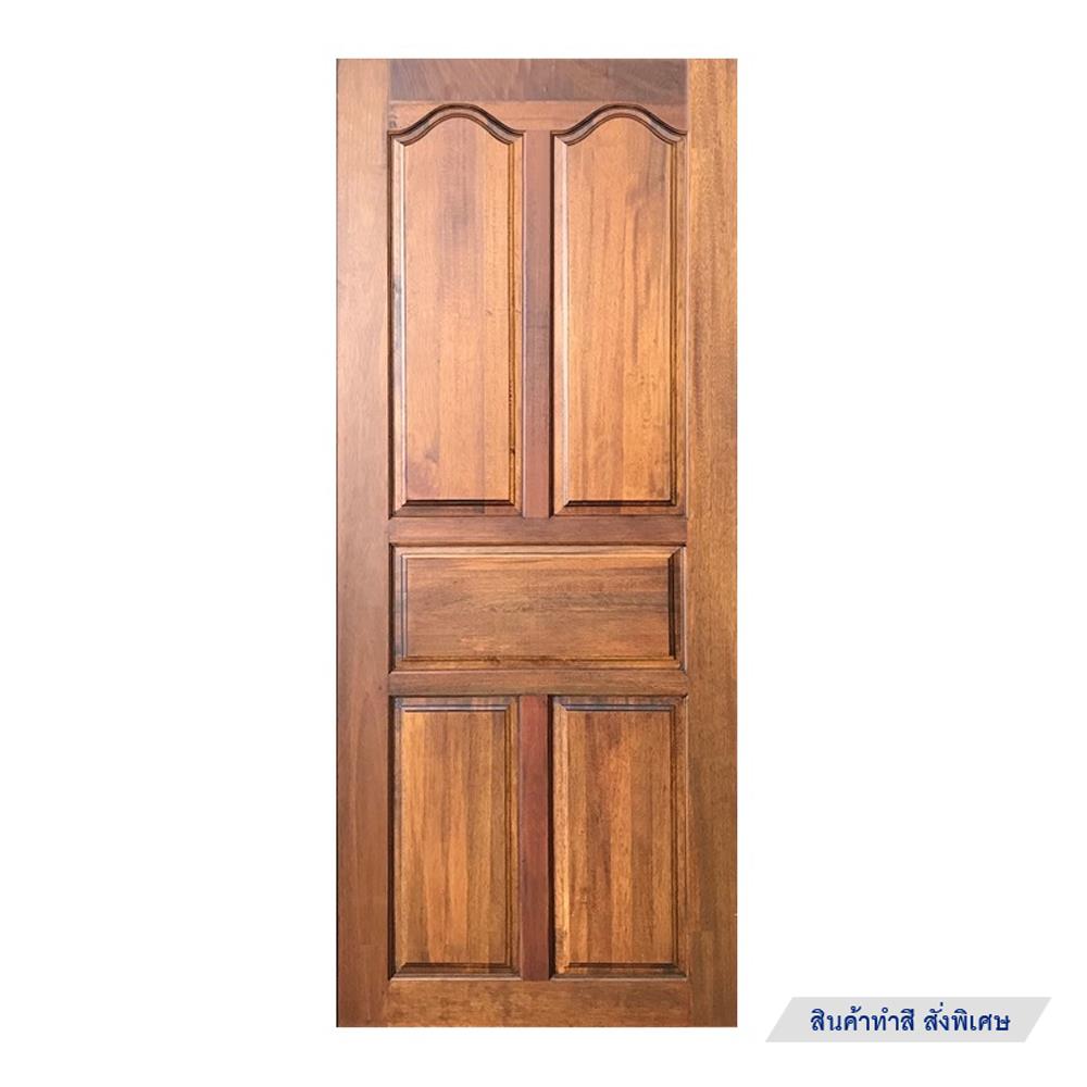 ประตูไม้แดง N999 5 ฟัก โค้งมน 80X200 ซม. สีธรรมชาติ ไม่เจาะลูกบิด