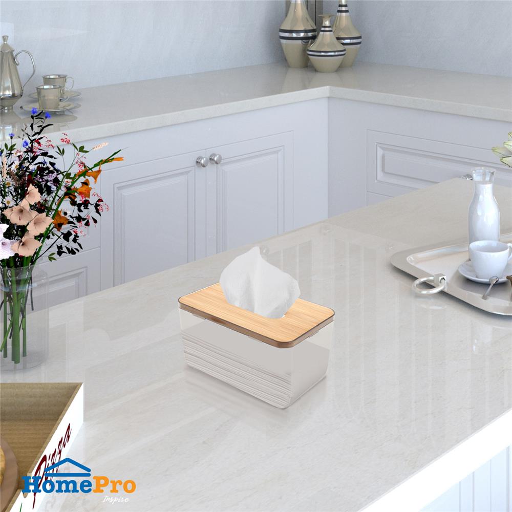 กล่องทิชชู่แผ่น ฝาไม้ไผ่ KECH ไซซ์ M สีน้ำตาล