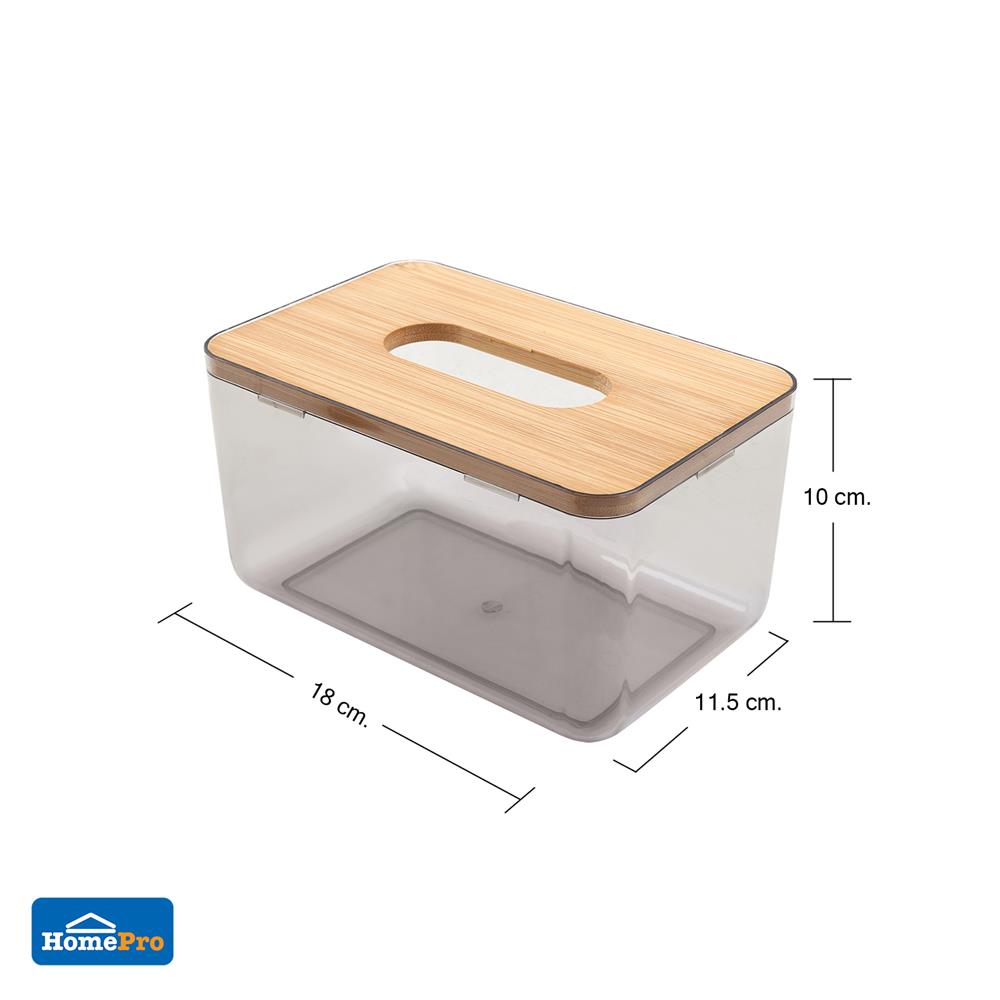 กล่องทิชชู่แผ่น ฝาไม้ไผ่ KECH ไซซ์ M สีน้ำตาล