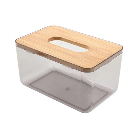 กล่องทิชชู่แผ่น ฝาไม้ไผ่ KECH ไซซ์ M สีน้ำตาล